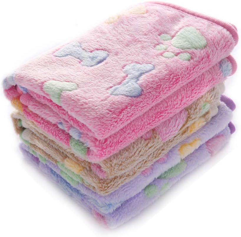 luciphia 1 Pack 3 Dog Blanket Made by Super Soft and Fluffy Premium Fleece Flannel Throw Ideal for Dogs Cats Puppies Pack of 3 Pcs (Bone, Medium 30 * 20")