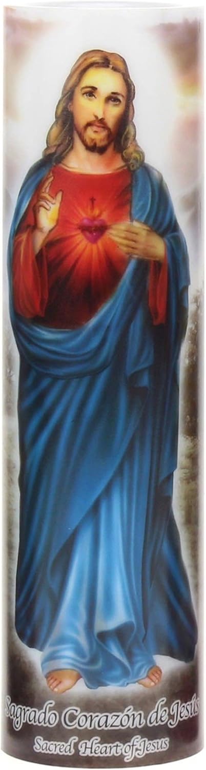 Stonebriar Jesus Flameless LED Devotional Prayer Candle with Automatic Timer, Unique Religious Decoration for Home, Office, or Place of Worship 8 Inches