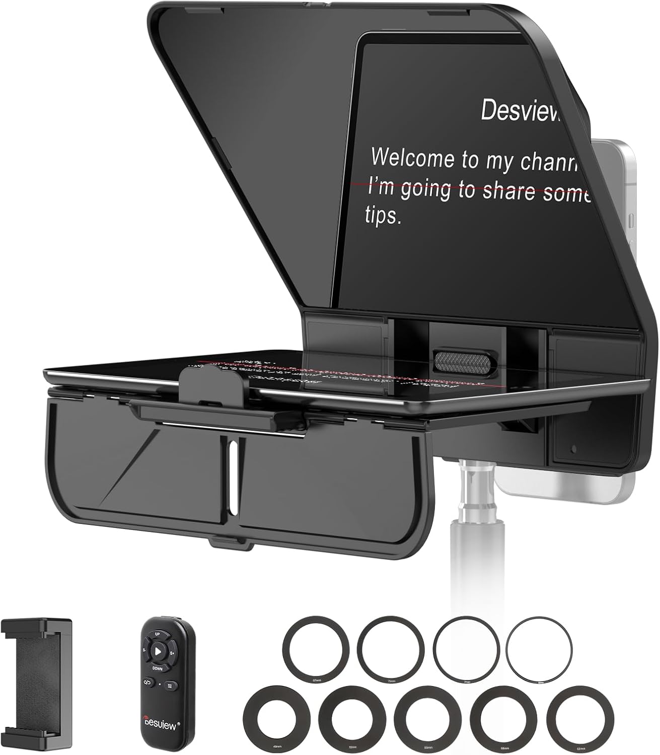 Desview T5 Teleprompter for Smartphone & Tablet, Video Recording | Compatible with DSLR Cameras. Includes 49-82mm Adapter Rings, Coated Glass, Bluetooth Remote, Free App for Streaming