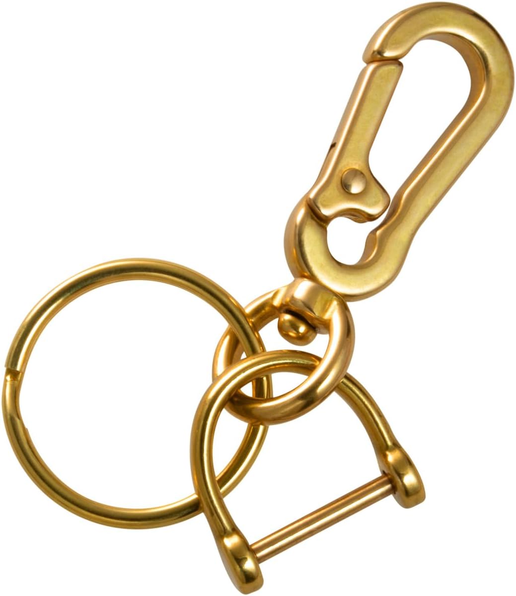 Carabiner Keychain Clip, Brass Key Fob Keychain with D Ring and Key Ring, Gold, for Men and Women