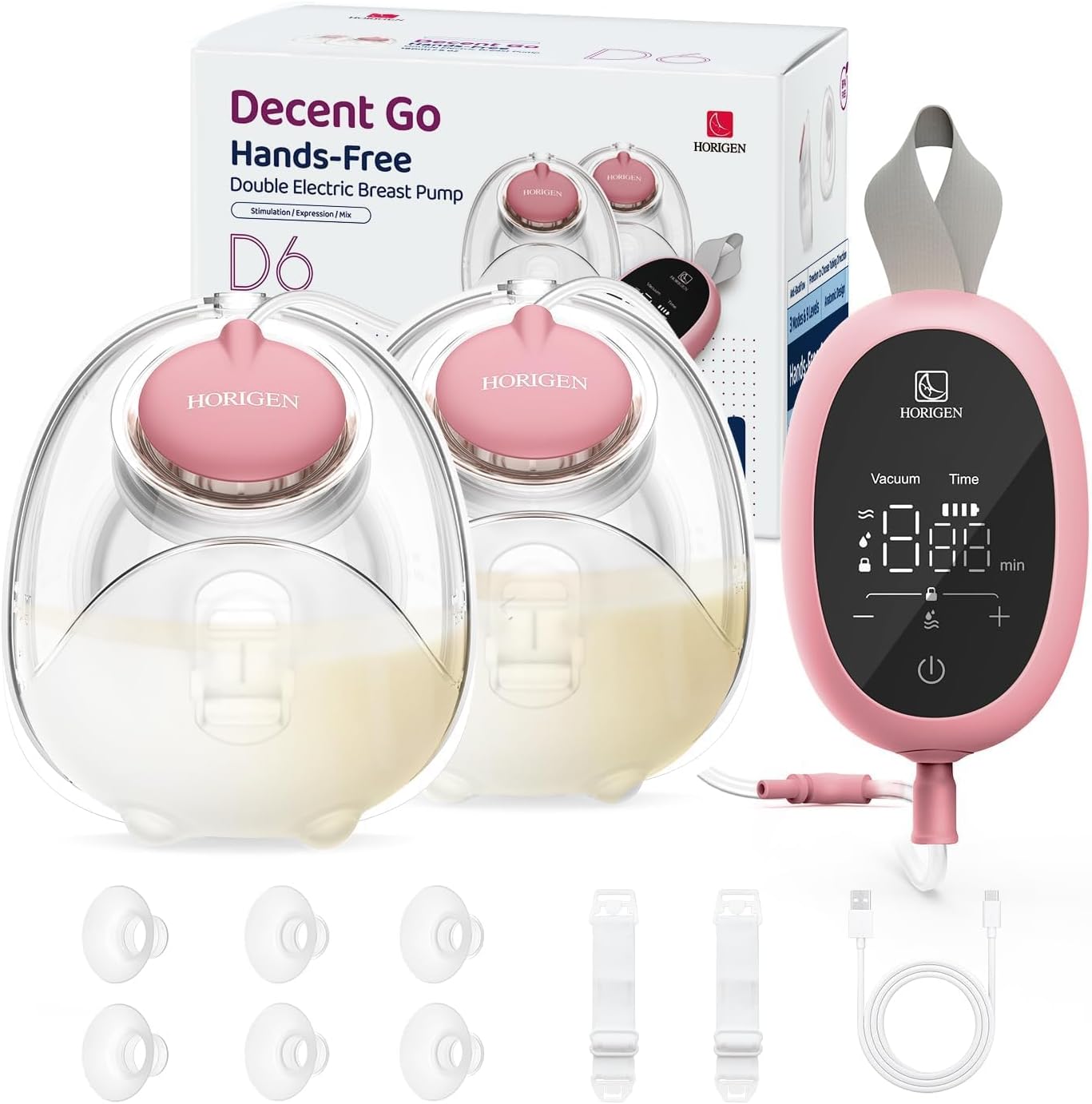 Breast Pump Hands Free D6, Ultra-Lightweight Wearable Breast Pump with Soft Double-Seal Flange - 25mm, Quiet & Leak-Proof Portable Electric Pump, 3 Modes & 9 Levels, Upgraded Low Noise Motor