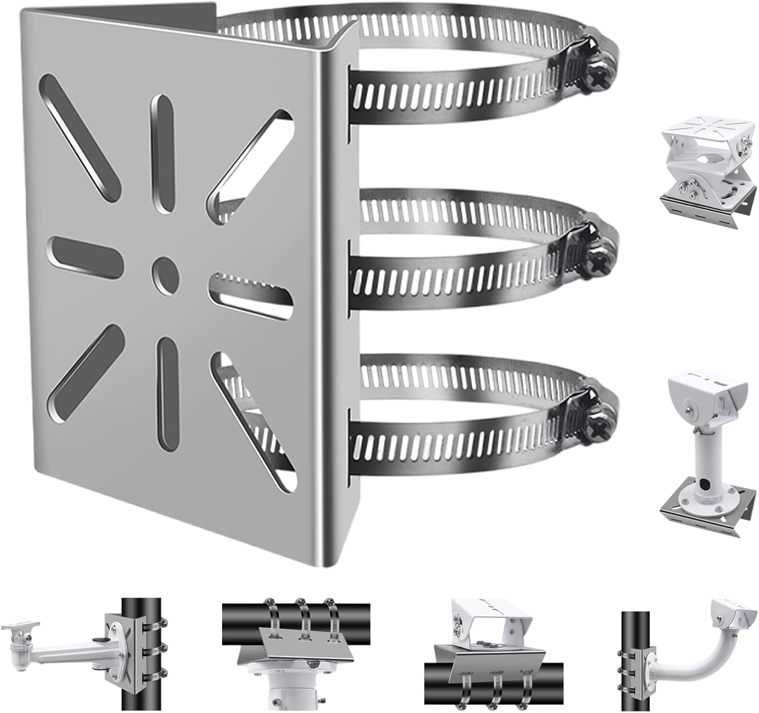 Universal Wall Mounting Bracket with 3 Loops | Stainless Steel Vertical Pole Mount Adapter for CCTV Security Camera PTZ Dome Indoor Outdoor AP Access Point Client CPE