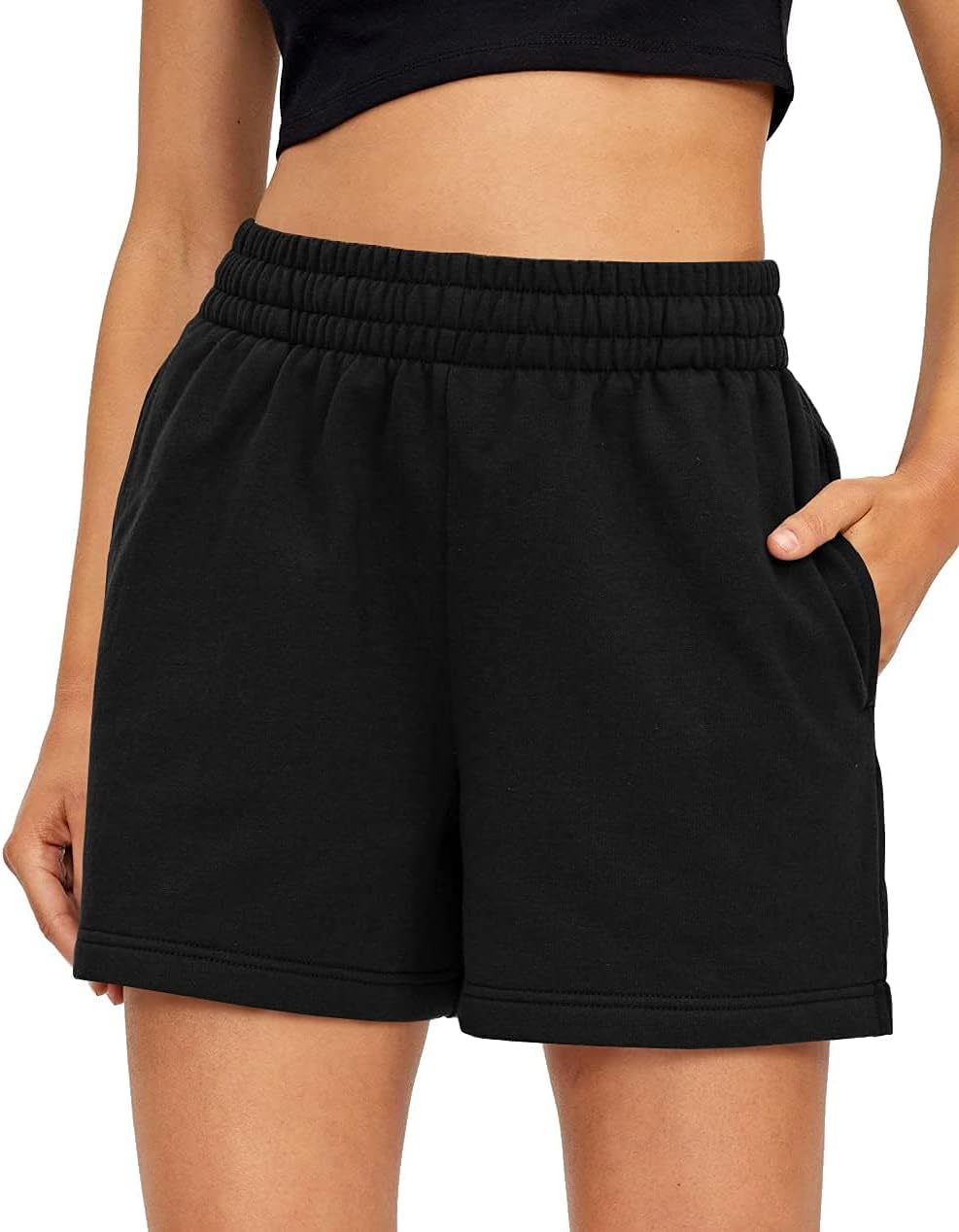 AUTOMET Womens Sweat Shorts Casual Summer Drawstring Comfy Elastic High Waist Running Clothes with Pockets