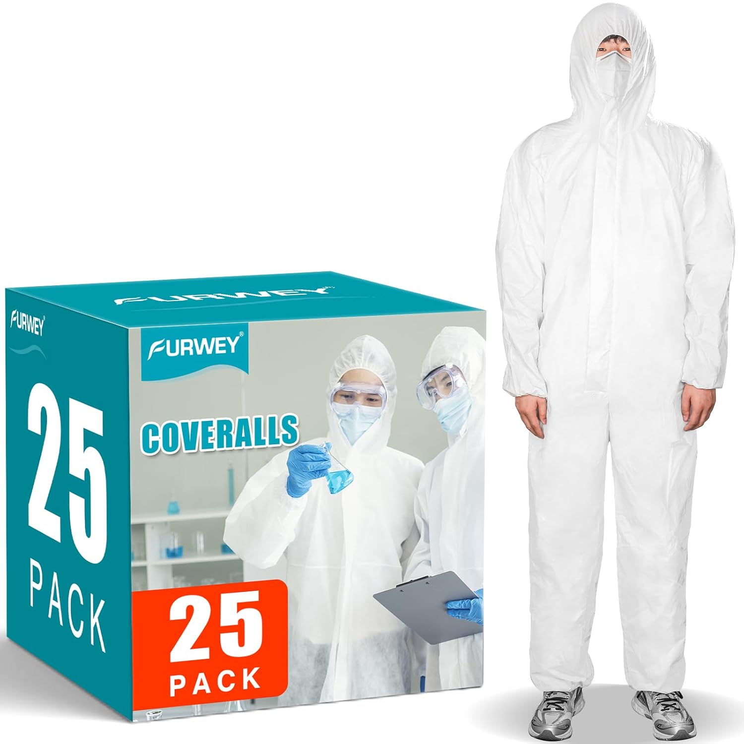 25PACK Disposable Protective Coveralls, Heavy Duty Full Body Painters Suit for Men & Women with Elastic Wrists, Ankles and Hood- Breathable & Waterproof-2X-Large