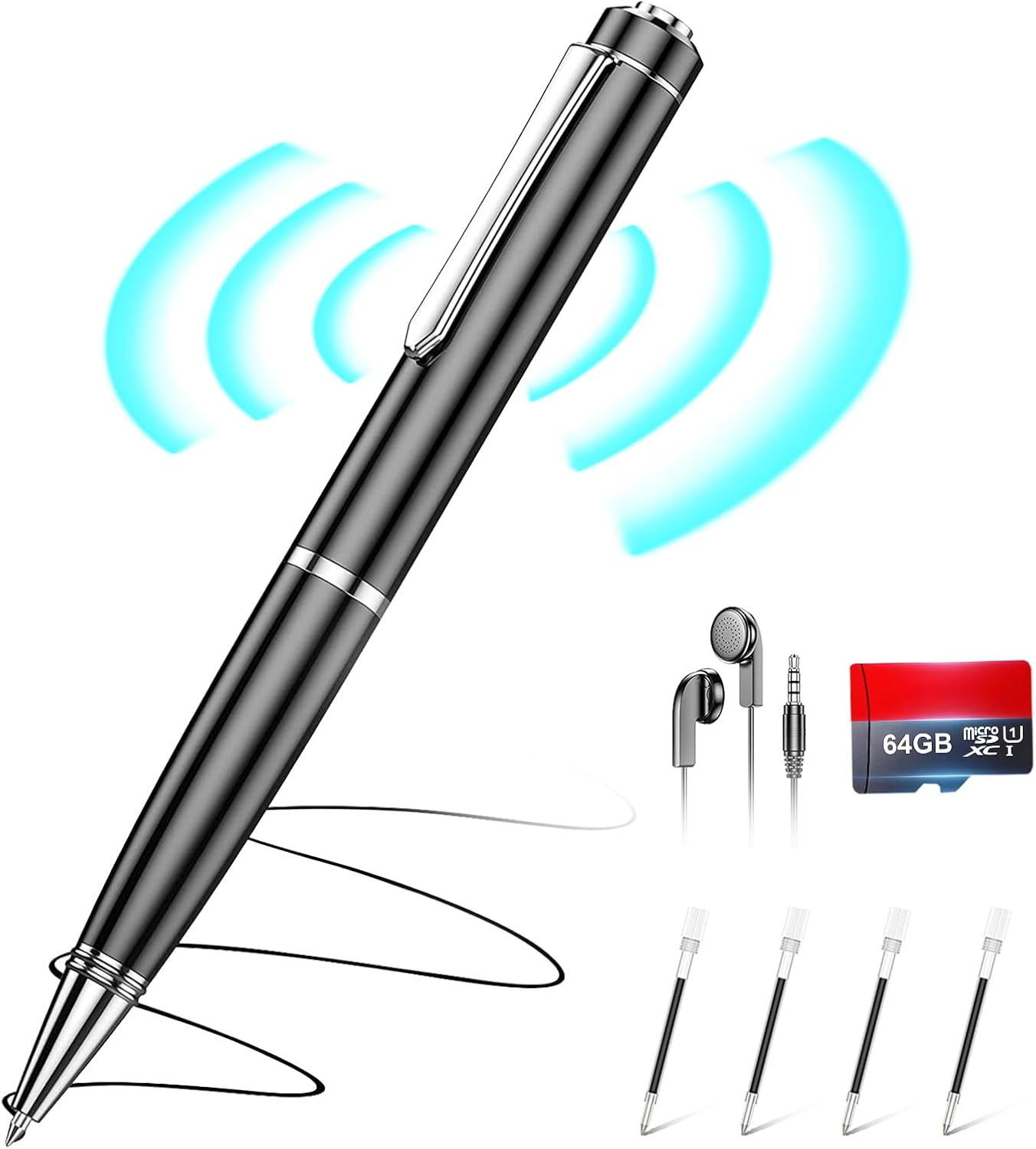 64GB Digital Voice Recorder - ZIPCIDE Digital Voice Activated Recorder with AI-Intelligent Noise Reduction, Voice Activated Sound Audio Tap Recorder Device for Lectures Meetings, Work, Interviews
