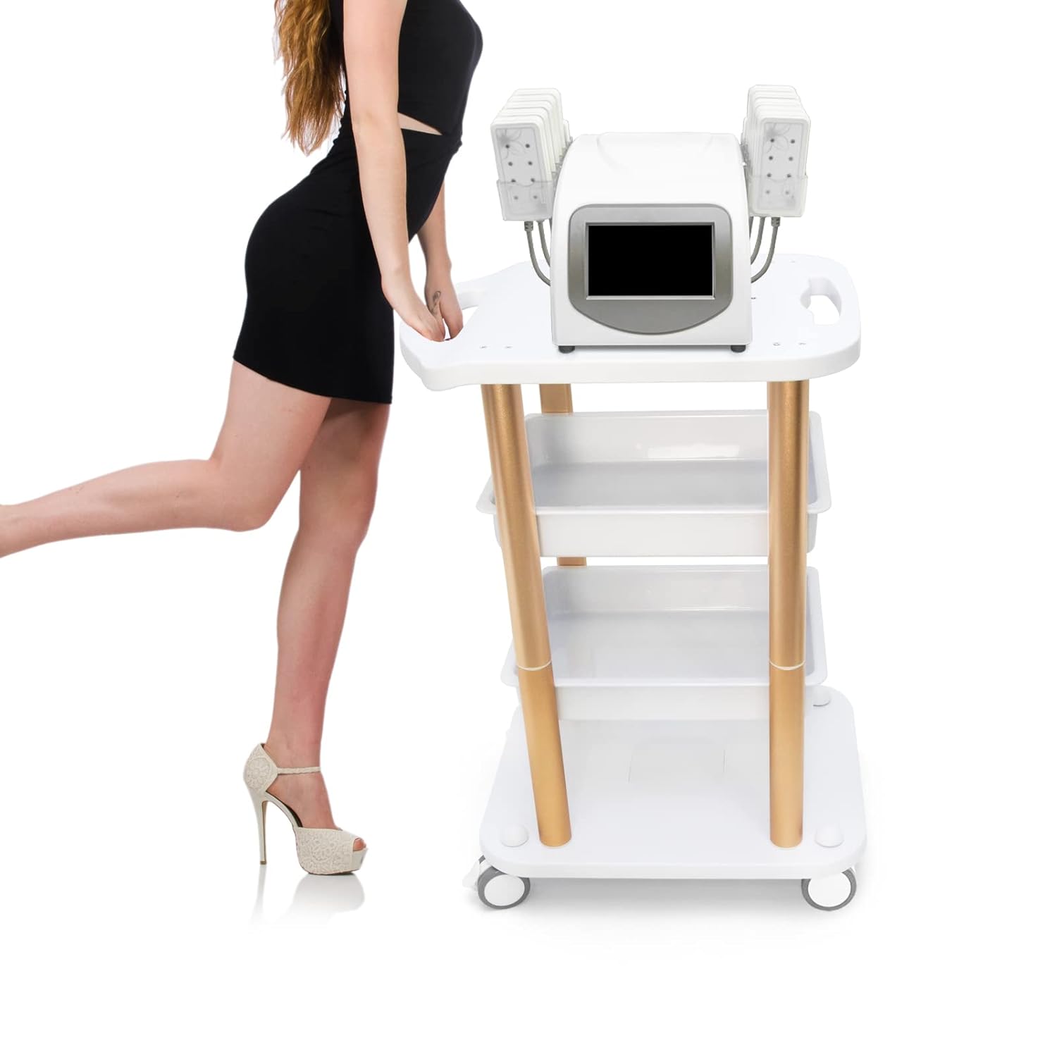 Beauty Salon Furniture Trolley Spa Styling Pedestal Rolling Cart 4 Shelf Abs Aluminum Elitzia ETTRO5