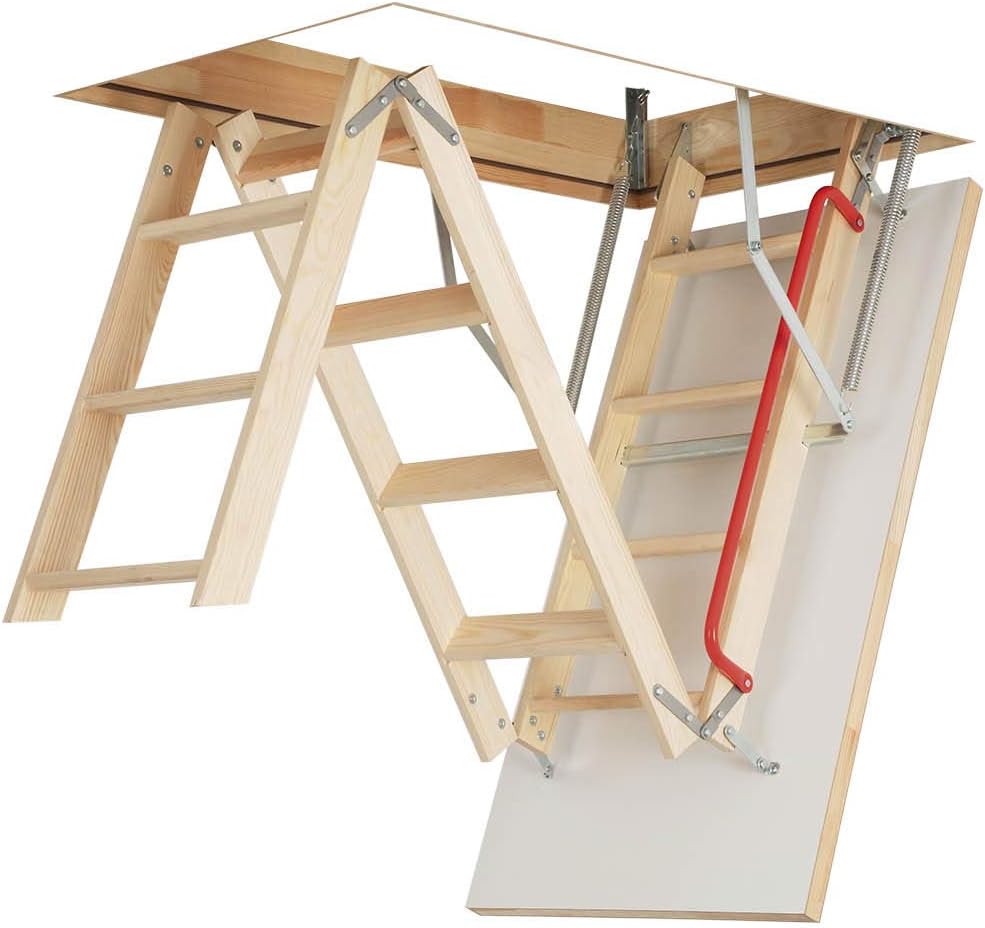 Optistep Wooden Timber Folding Loft Ladder Attic Stairs. Frame Size W70cm x L120cm H up to 280cm & Insulated Hatch