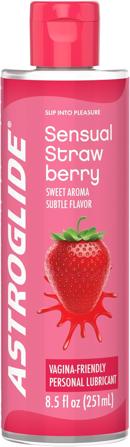 Astroglide Strawberry Flavored Personal Lubricant (8.5oz), Long-Lasting Sex Lube for Men, Women and Couples, Delicious Flavor, Hypoallergenic, Vaginal Safe, Condom Compatible