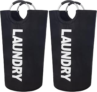 2 Pack 90L Laundry Basket,Waterproof Laundry Hamper,Dirty Clothes Hamper for Laundry, Laundry Baskets with Foam Protected Aluminum Handles for Laundry,Dorm,Family (Black, 2 Pack-90L)