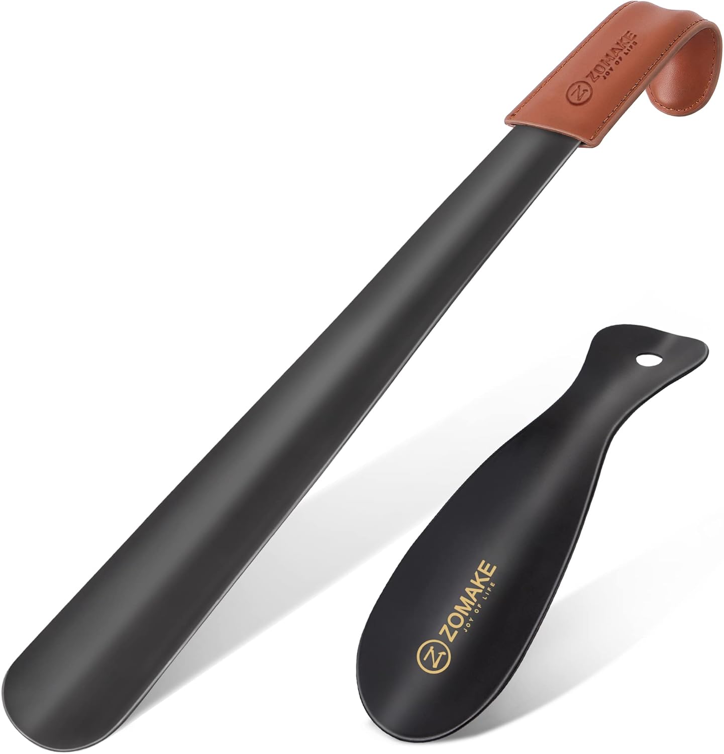 ZOMAKE Metal Shoe Horn Long Handle for Seniors Men Women 2pcs,Small Shoe Spoon Boot Horn Travel ShoeHorn Shoe Helper for Kids(16.5&7.5 inch)