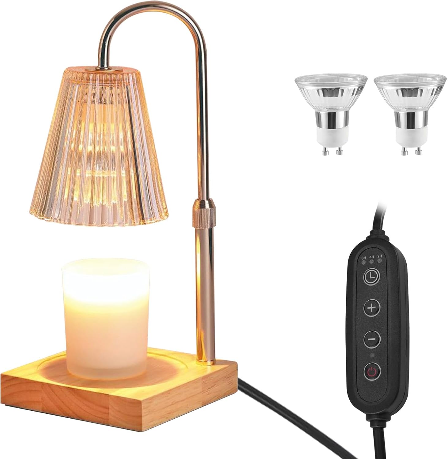 Woeau Candle Warmer Lamp with Dimmer - Electric Candle Lamp with Timer for Jar Candles Scented Candles, Plug-in Wax Warmer Lamp for Home & Office with 2 Bulb (Champagne)