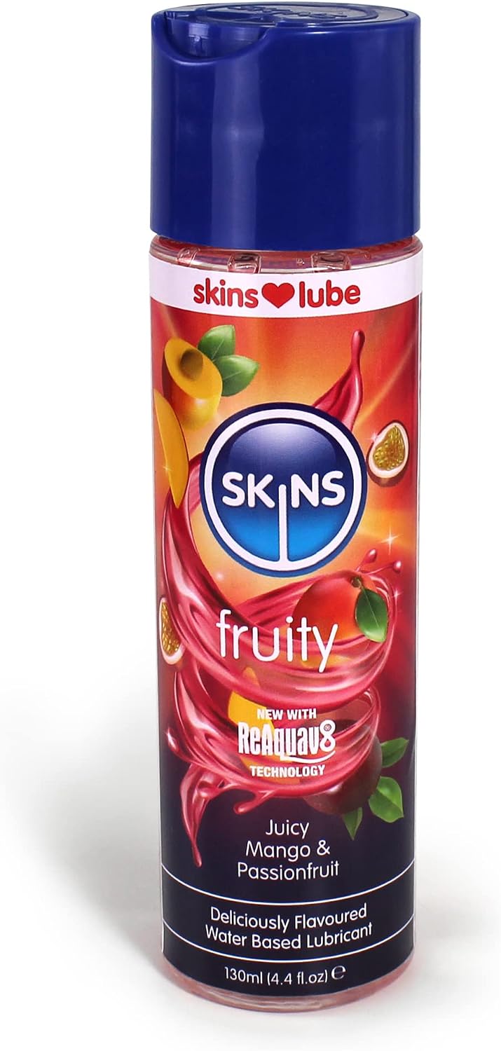 Skins Mango & Passionfruit Water-Based Lubricant 130ml – Exotic Edible Lube Gel for Oral Pleasure & Intimate Use – Flavoured Lube for Flavoured Licks – Vegan, Sugar-Free, Non-Sticky Sex Lubricant
