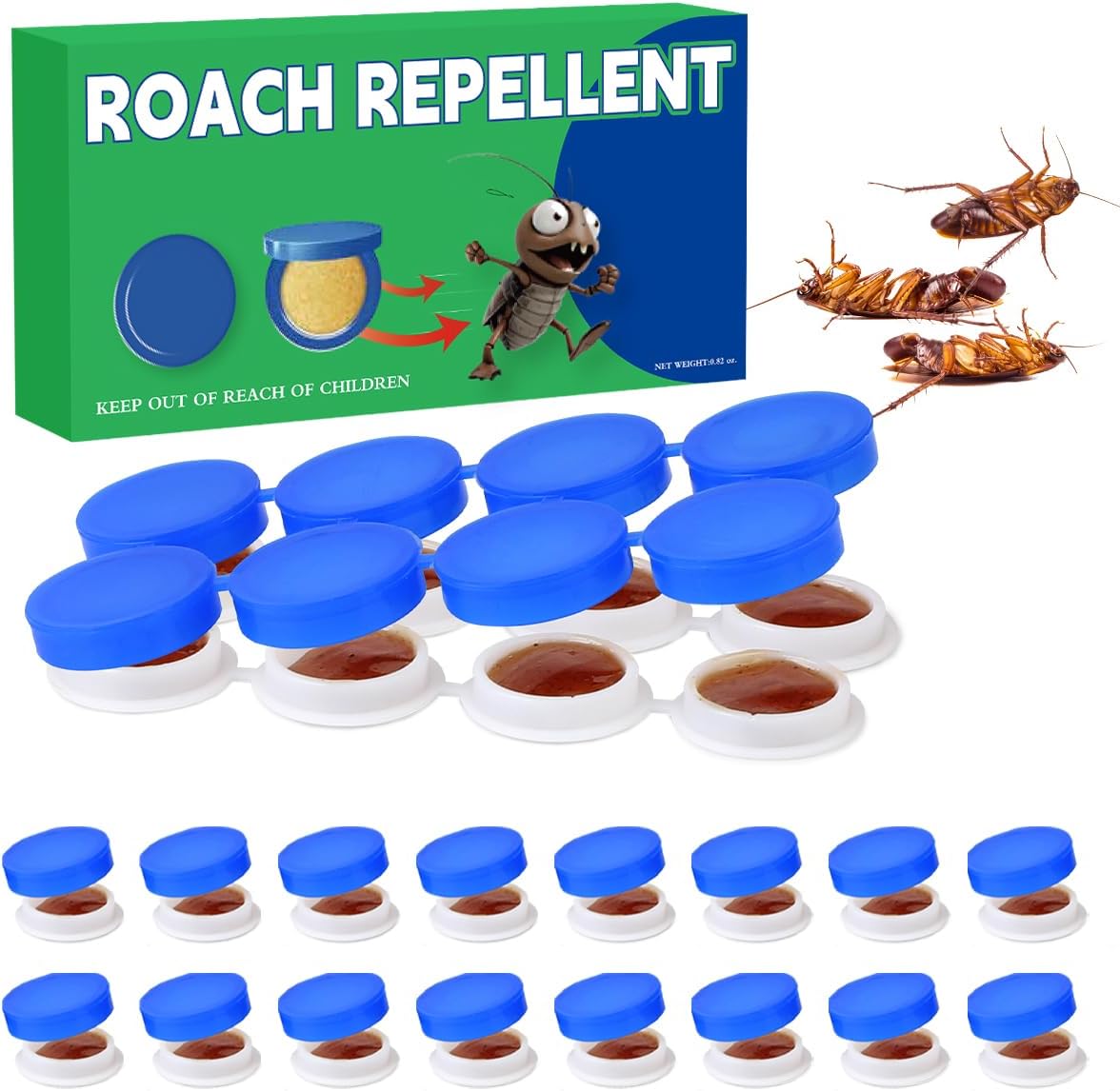 16PCS Roach Bait & Killer, Roach Repellent and Gel for Roach Nest Elimination of Indoor Infestations, Effective Solution for Small to Large Cockroaches, Easy to Use, Ideal for Hidden Areas