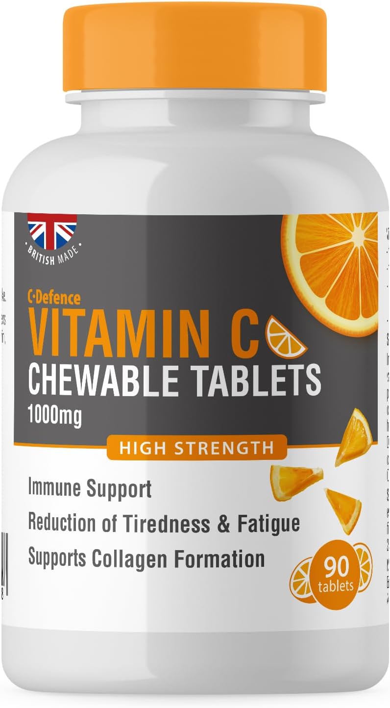 Vitamin C 1000mg Chewable by Club Vits - 90 Tablets - Supports Immune Health and Helps Fight Colds - Helps Reduce Tiredness and Fatigue