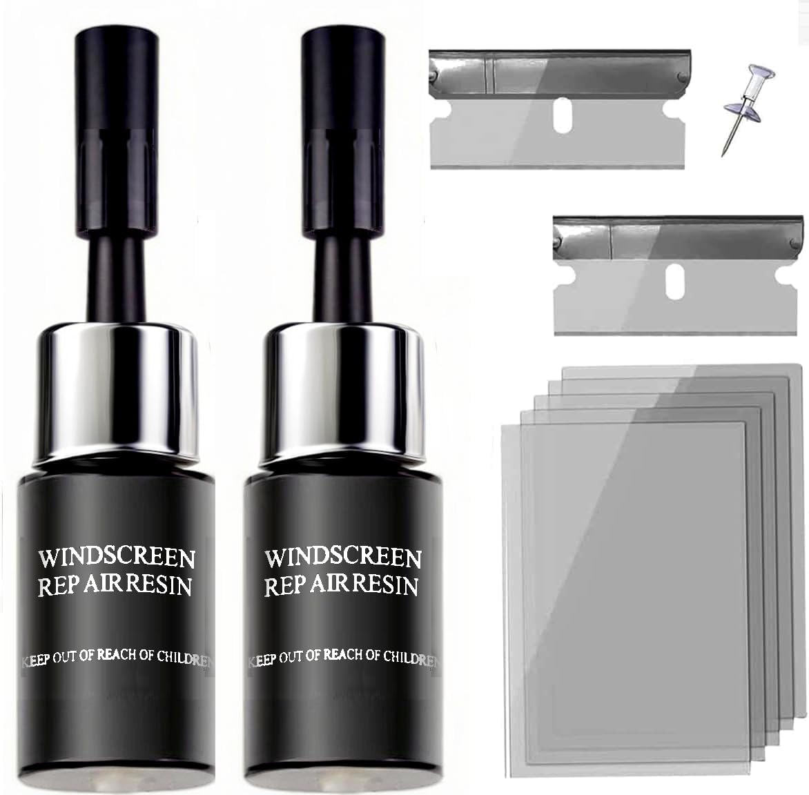 Windshield Repair Kit - Nano Glass Repair Fluid for Chips & Cracks | Quick Fix, Works on for Chips and Cracks，Cracks Gone Glass Repair Kit, Automotive Windscreen Repair Tool Repair Liquid (Dark grey)