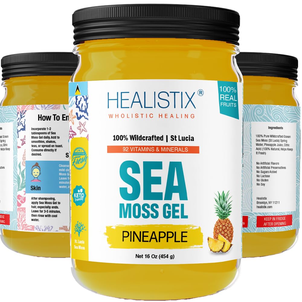 Healistix Pineapple Sea Moss Gel [16 Oz] - Exquisitely Crafted from Seamoss Wildcrafted in The Pristine Waters of St Lucia, A Natural Delight