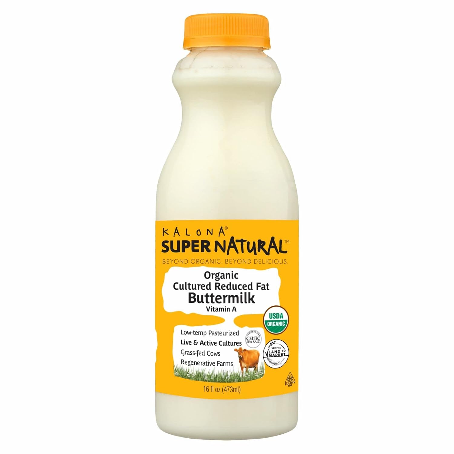 Kalona SuperNatural Organic Cultured Reduced Fat Buttermilk Vitamin A, 16 Fl oz
