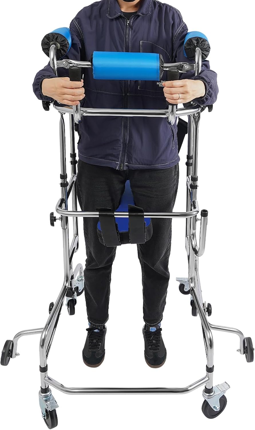 Floorstanding Adult Walker,Seniors Walking Aid Hemiplegia Rehabilitation Standing Frame, Standing Walker Lower Limb Training for 59.06-70.87in Mobility-impaired People