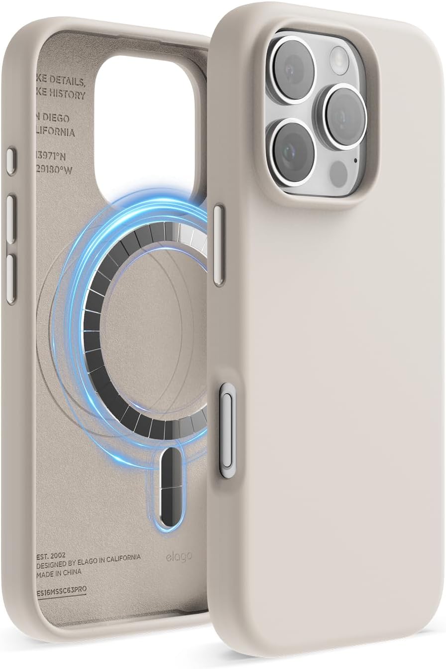 elago Magnetic Silicone Case Compatible with iPhone 16 Pro Case 6.3 Inch Compatible with All MagSafe Accessories - Built-in Magnets, Soft Grip Silicone, Shockproof [Stone]