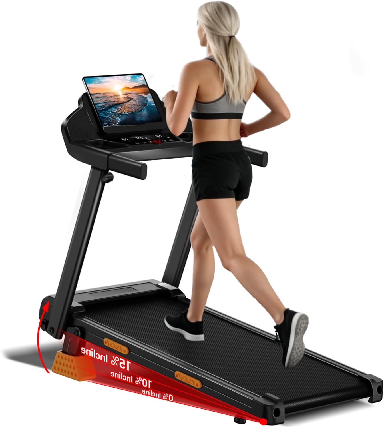 LONTEK Walking Pad with 15% Incline & Handle Bar, Treadmills for Home Small