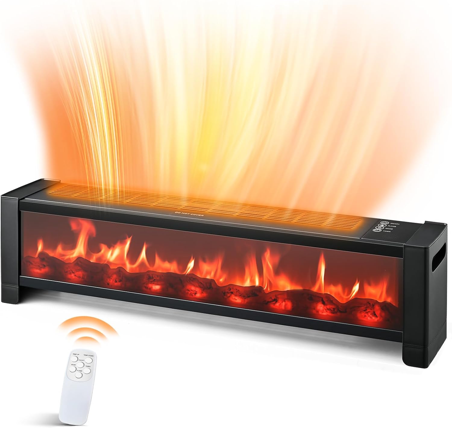 Air Choice 33” Baseboard Heater, 1500W Electric Fireplace with Top Air Outlet, Remote, Adjustable Thermostat, 12H Timer, Overheat&Tip-Over Protection, No Fan Design, Space Heater for Large Room Office