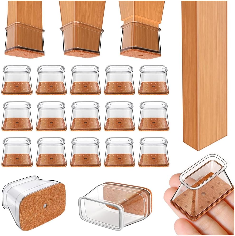 Ansible 24 pcs Rectangle Large Chair Leg Floor Protectors, Furniture Felt Pads Silicone Covers caps for Chairs,Chair Leg Protectors for Hardwood Floors (Small Fit:L 1.12''-1.5'',W 0.75''-1'')
