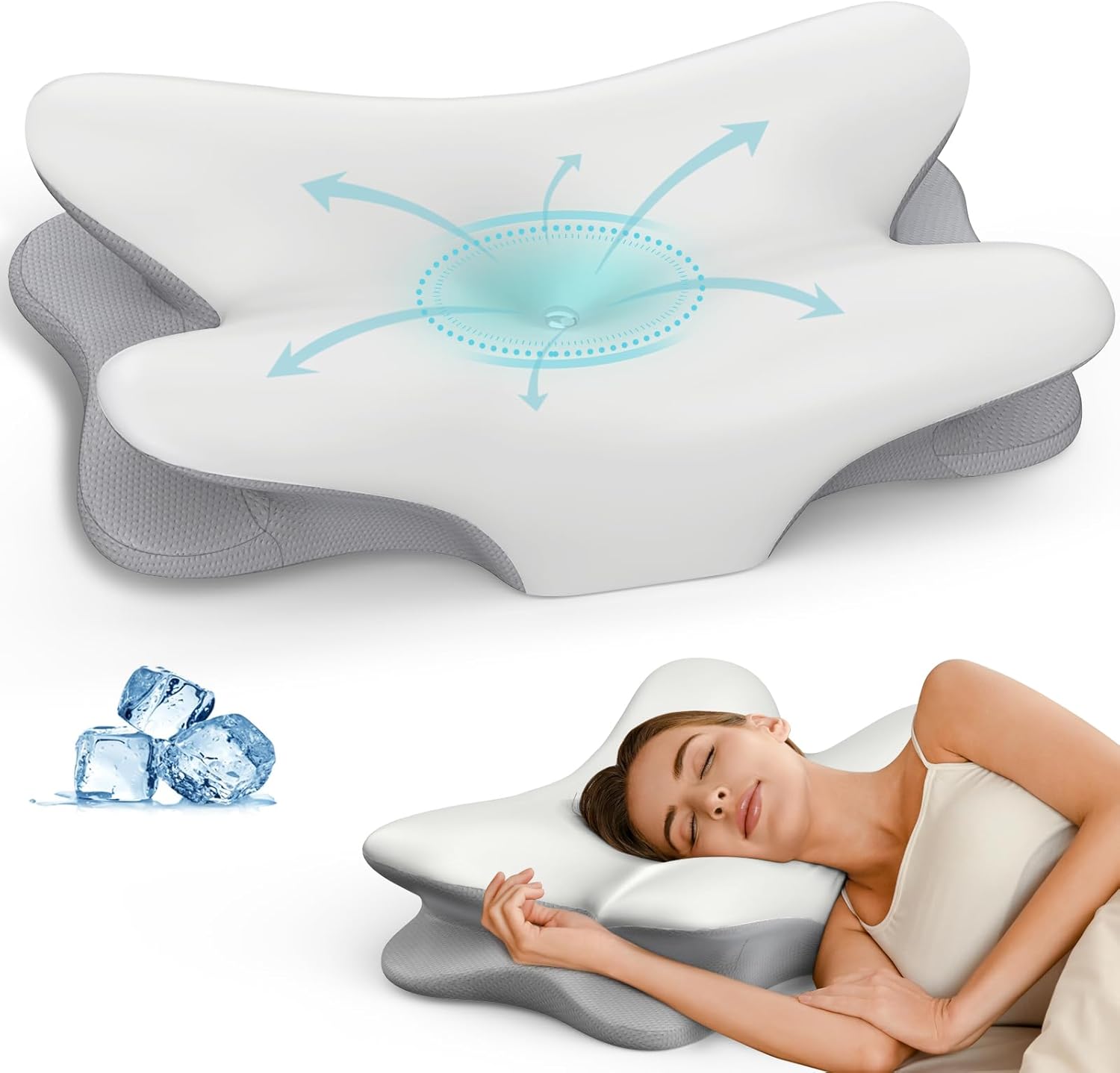 Cervical Neck Pillow for Pain Relief - Ergonomic Side Sleeper Pillow for Neck Support, Cooling Memory Foam Pillows for Sleeping, Contour Pillow Orthopedic Bed Pillow for Back Stomach Sleepers