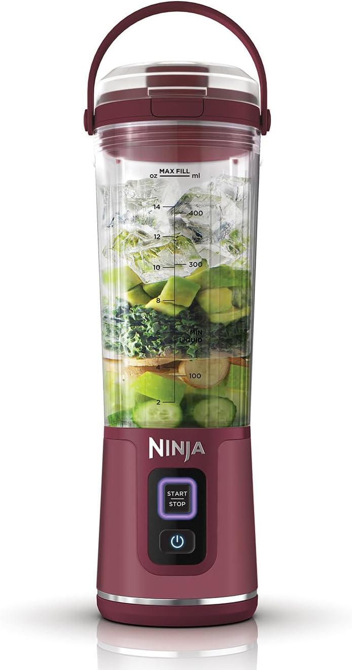 Ninja Blast Portable Blender, 530ml, Leakproof Lid & Sip Spout, Powerful Cordless Mini Blender, Rechargeable, Portable Smoothies, Protein Shakes, Blends Ice & Frozen Fruit, Cranberry Red, BC151UKCR