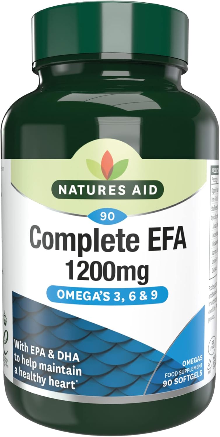 Natures Aid Complete EFA – Omega 3-6-9 Fatty Acids – Supports Heart, Brain & Joint Health – High Strength Balanced EFA Blend – Vegan, Gluten Free, Non-GMO – 90 Softgel Capsules