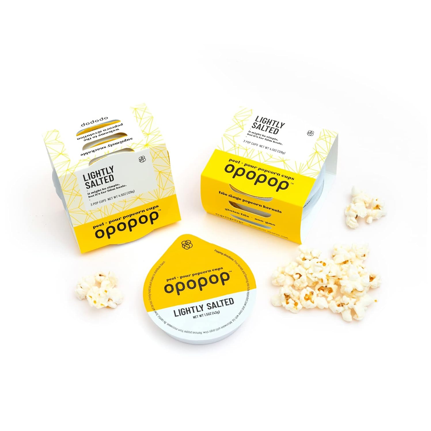 Opopop Microwave Popcorn - Pop Cups Lightly Salted 6-Pack, Non-GMO Gourmet Popcorn Kernels & Popcorn Flavoring, Gluten Free Snacks, Easy to Make and No Mess