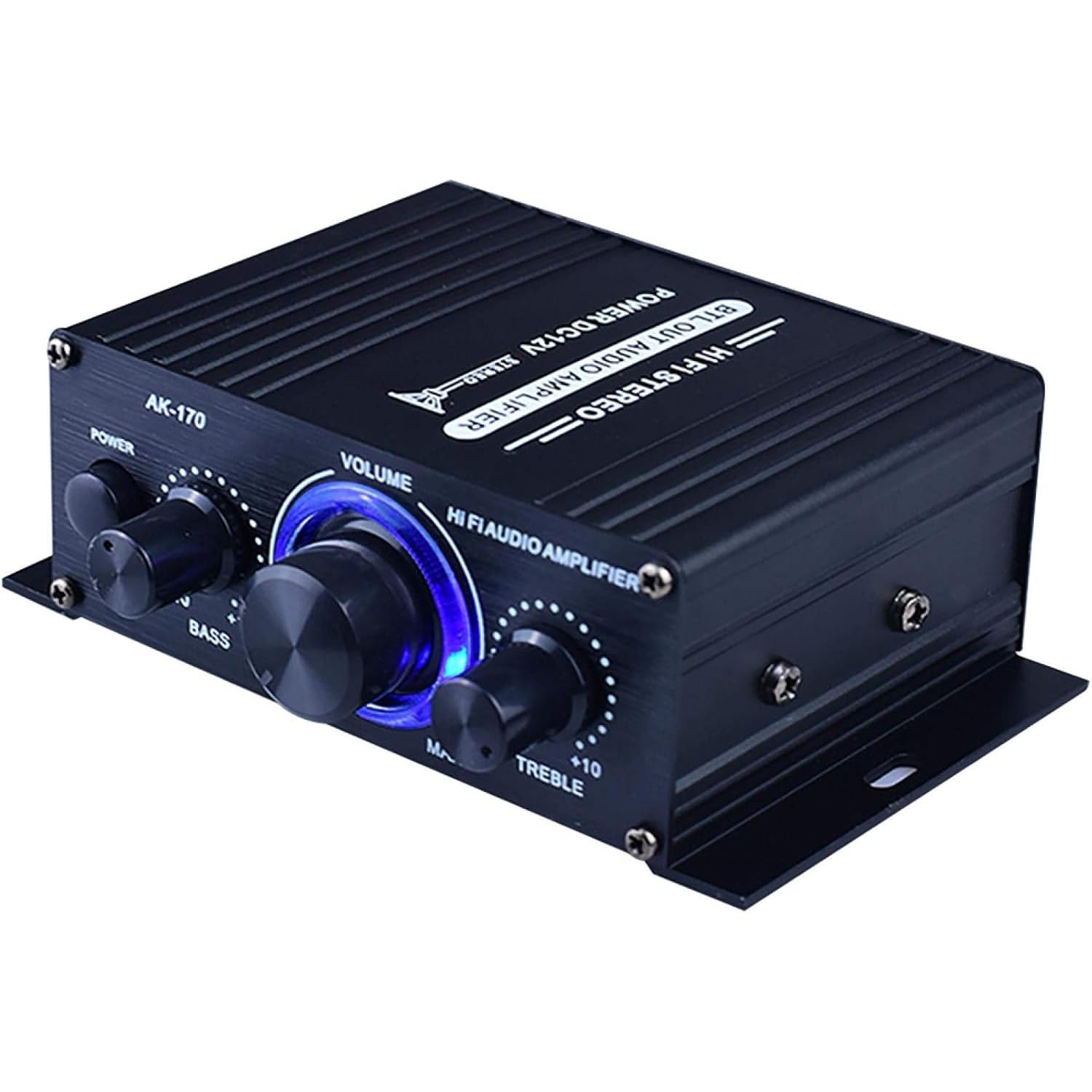 Ragyzity Power Amplifier Home Audio System, AK170 Amplifier DC 12V, Home Audio Stereo Hi-Fi Power Amplifier, Dual Channel Sound Stereo Receiver Box with LED for Speaker PC TV Cell Phone Car Vehicle