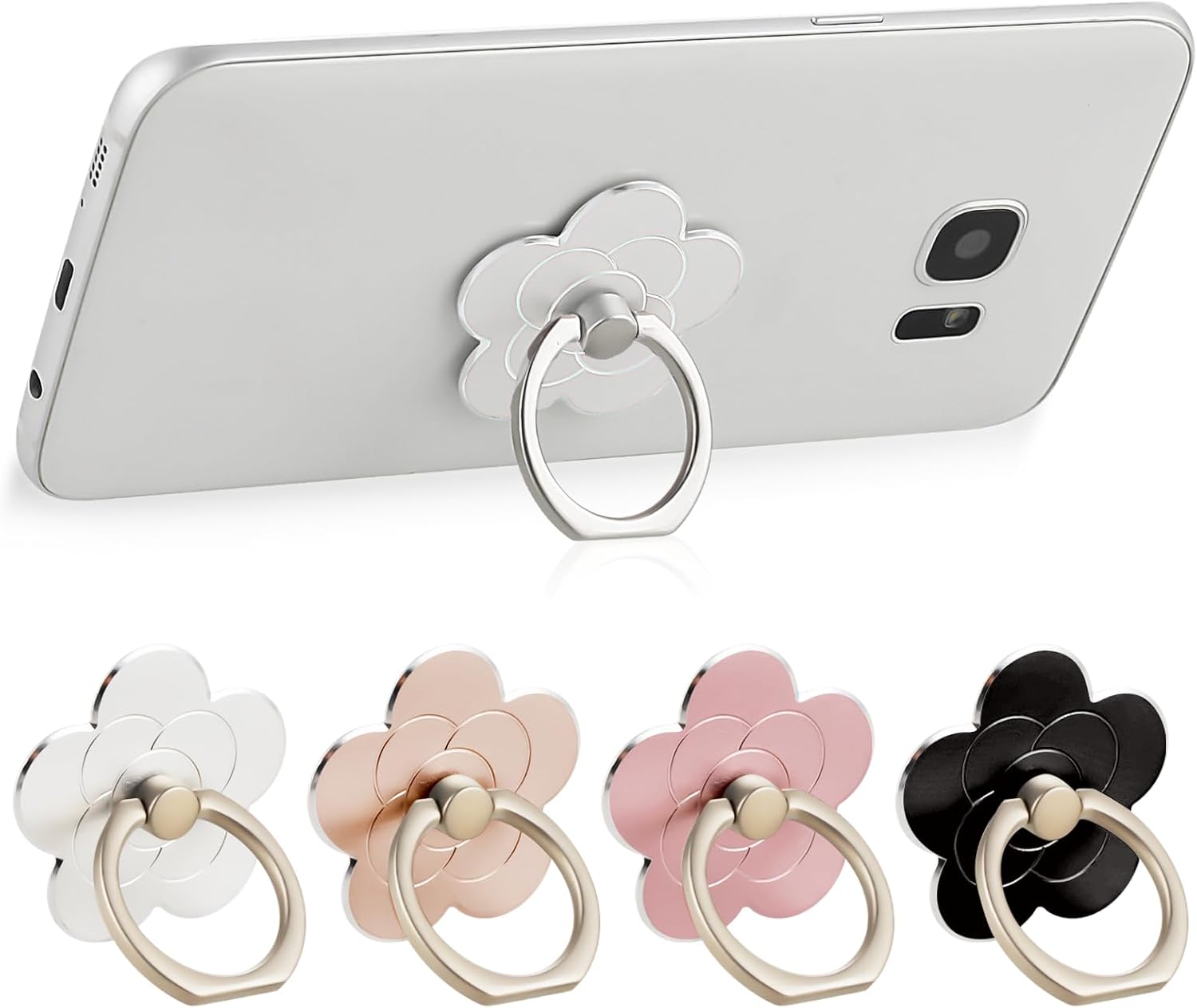 4pcs Cell Phone Ring Holder Kickstand Cellphone Flower Finger Ring Grips Stand 360° Rotation 180° Flip Metal Universal Accessories Compatible with Smartphone, Mobile Phones, Phone case (Multicolor)