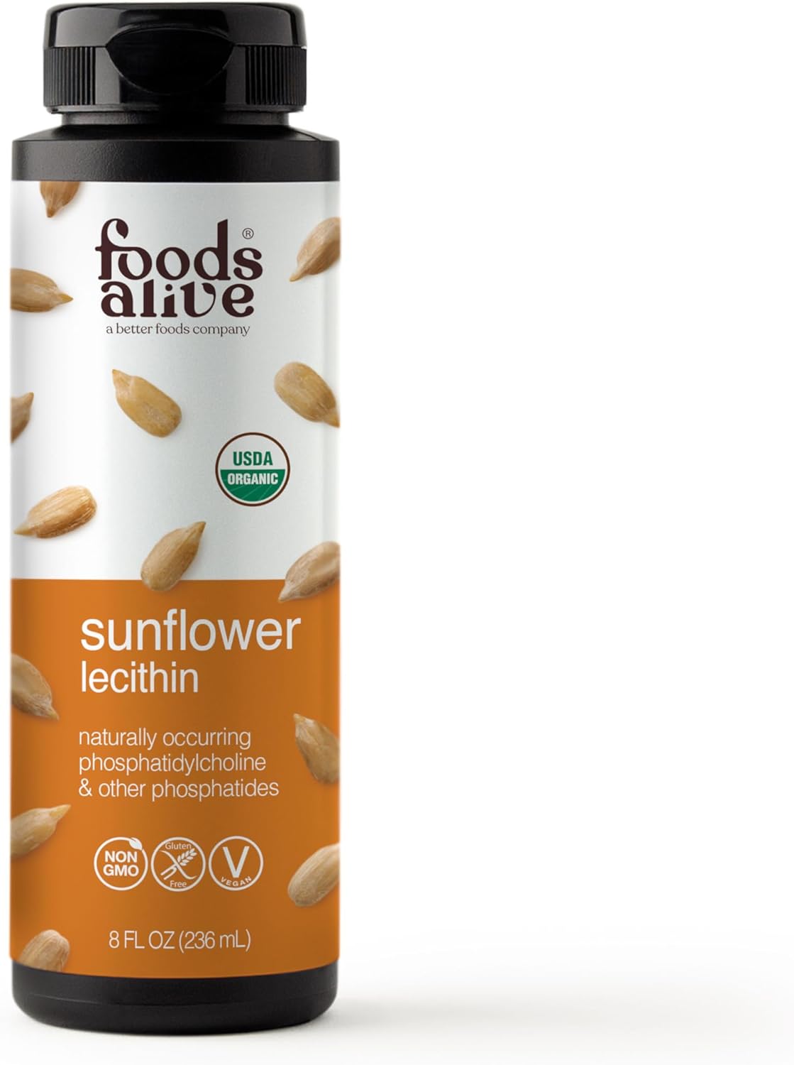 Foods Alive Organic Sunflower Lecithin Liquid, Cold-Pressed, Extra-Virgin, Unrefined, 8 Fl Oz (Pack of 1)