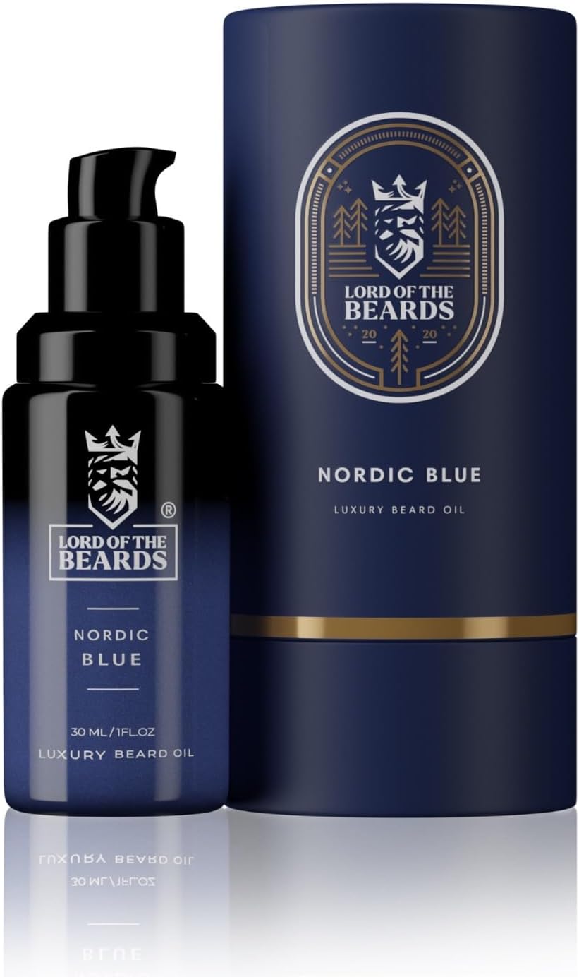 Premium Beard Oil for Men | Nordic Blue Scented Beard Oil, Beard & Face Moisturiser & Conditioner with Organic Jojoba, Coconut and Argan Oils | Non Greasy Beard Growth Oil - 30 ml