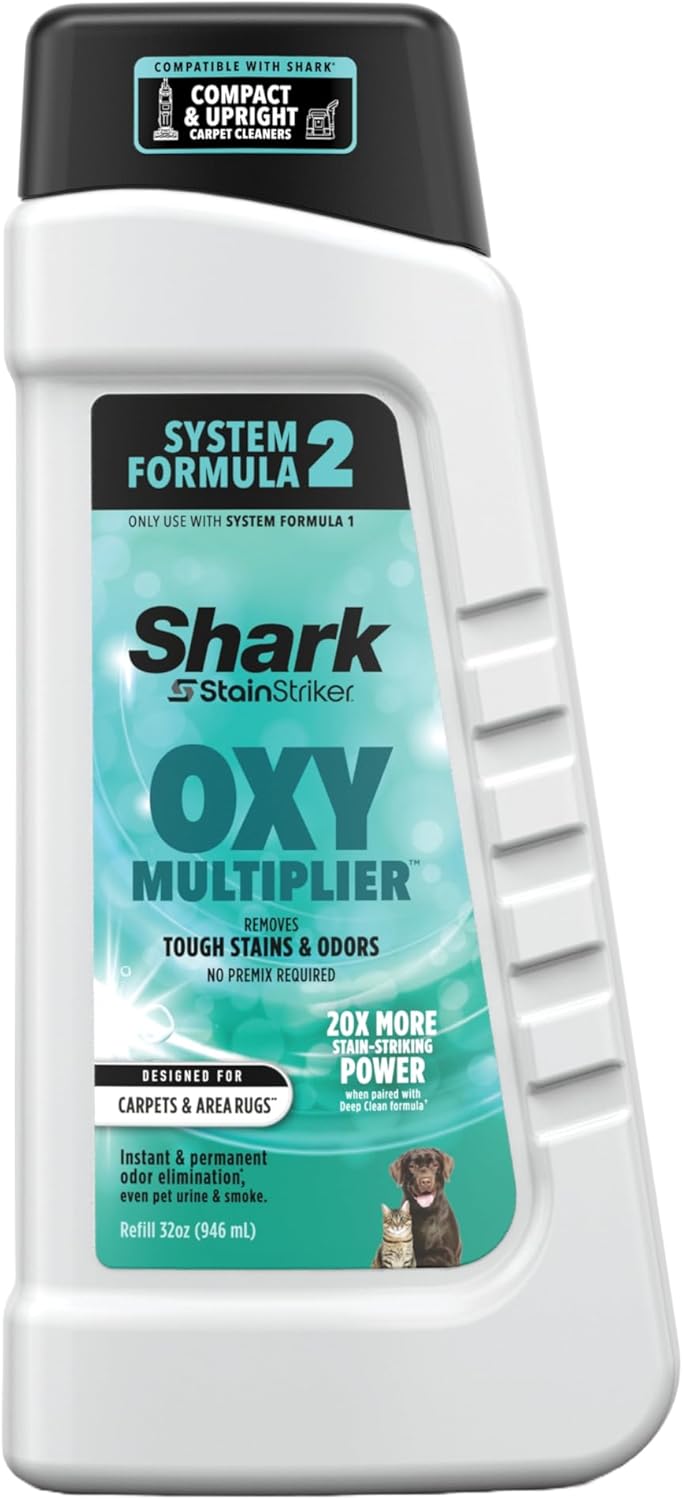 Shark StainStriker OXY Multiplier Formula for All Shark Portable & Upright Carpet Cleaners, Formulated for All Carpets, Upholstery & Area Rugs, Instantly Eliminates Odors, 32oz, EXOX32