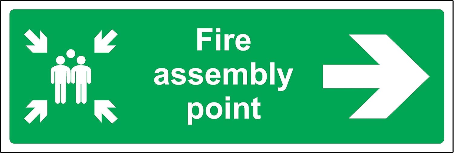 Fire assembly point directional right arrow Safety sign - 1.2mm Rigid plastic 300mm x 100mm