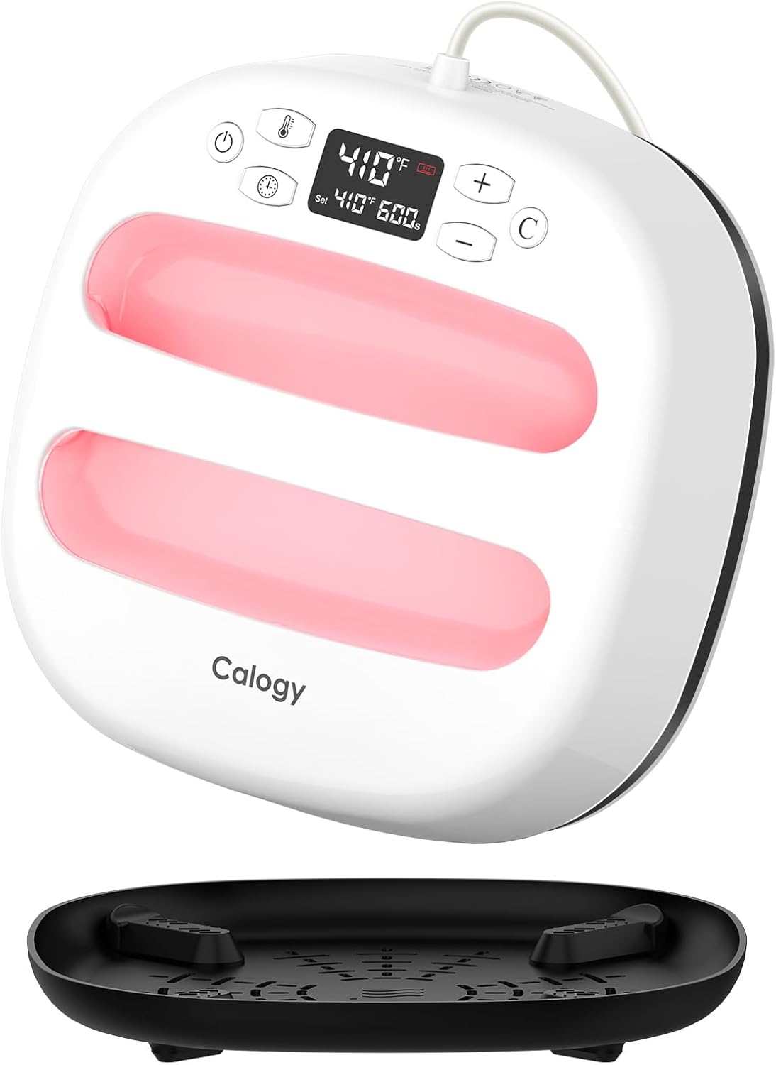 Calogy Heat Press Machine for T-Shirts 10"X10", Portable Heat Press Fast Up to 410℉(210 ºC), Precise Temp Control, 15 Mins Auto Off for Bag, Pillows, Sublimation Vinly Transfer (White Pink-10 * 10IN)