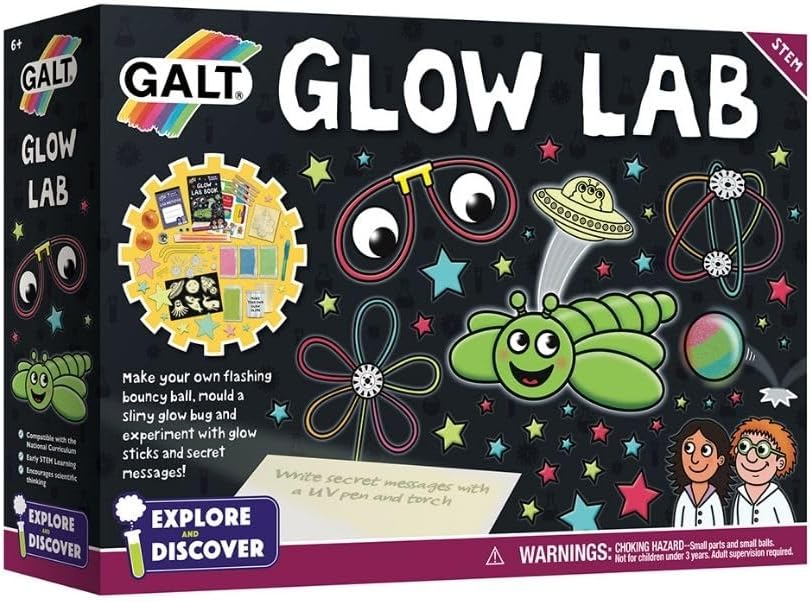 Galt Glow Lab -Explore and Discover Science and Craft Kit for Kids - STEM Learning and Scientific Thinking - Glow in the Dark Science Set with Glow Sticks - Gift for Boys and Girls - Ages 6 Years Plus