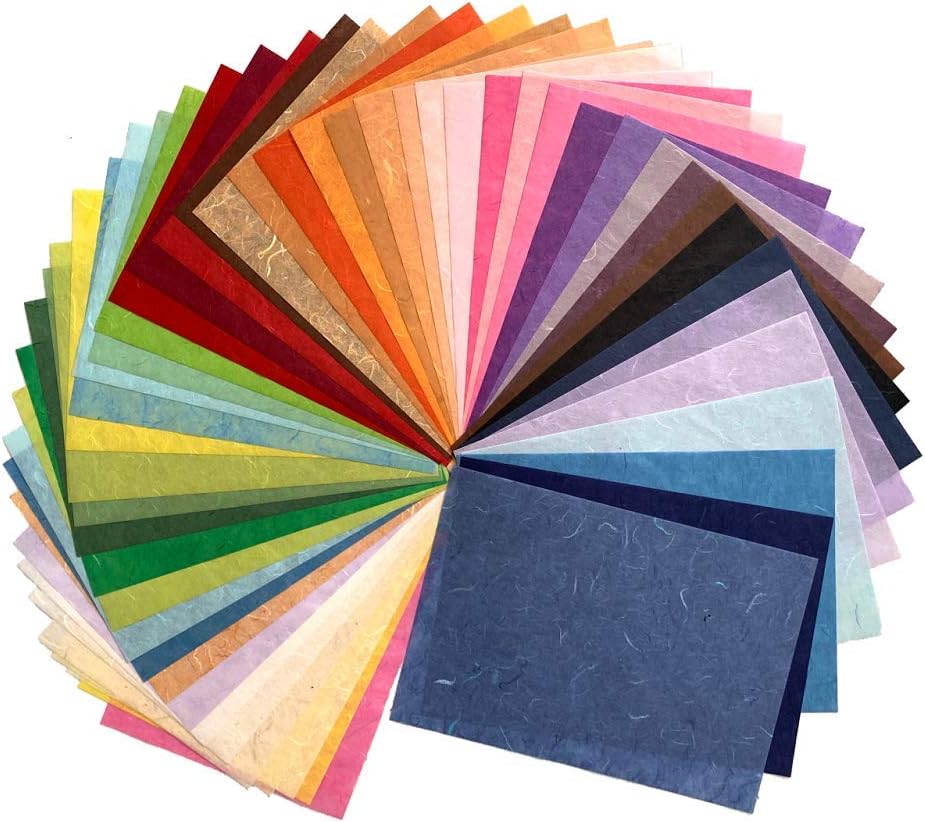50 Sheets Mixed Colors A4 Thin Natural Fiber Mulberry Paper Sheets Art Tissue Washi Paper Design Craft Art Origami Suppliers Card Making DIY Craft
