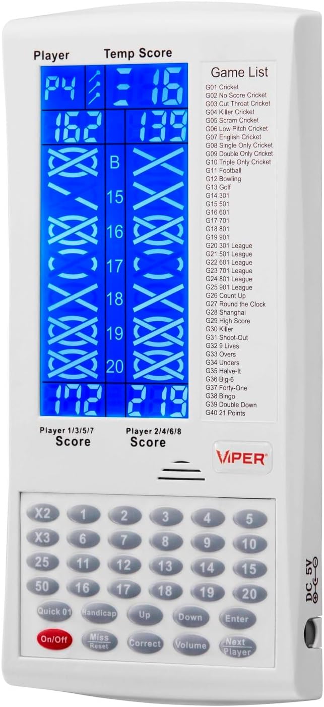 Viper ProScore Digital Dart Scorer Electronic Dartboard Scoreboard for Up to 8 Players, with 40 Games and 655 Game Options, Including Cricket and X01