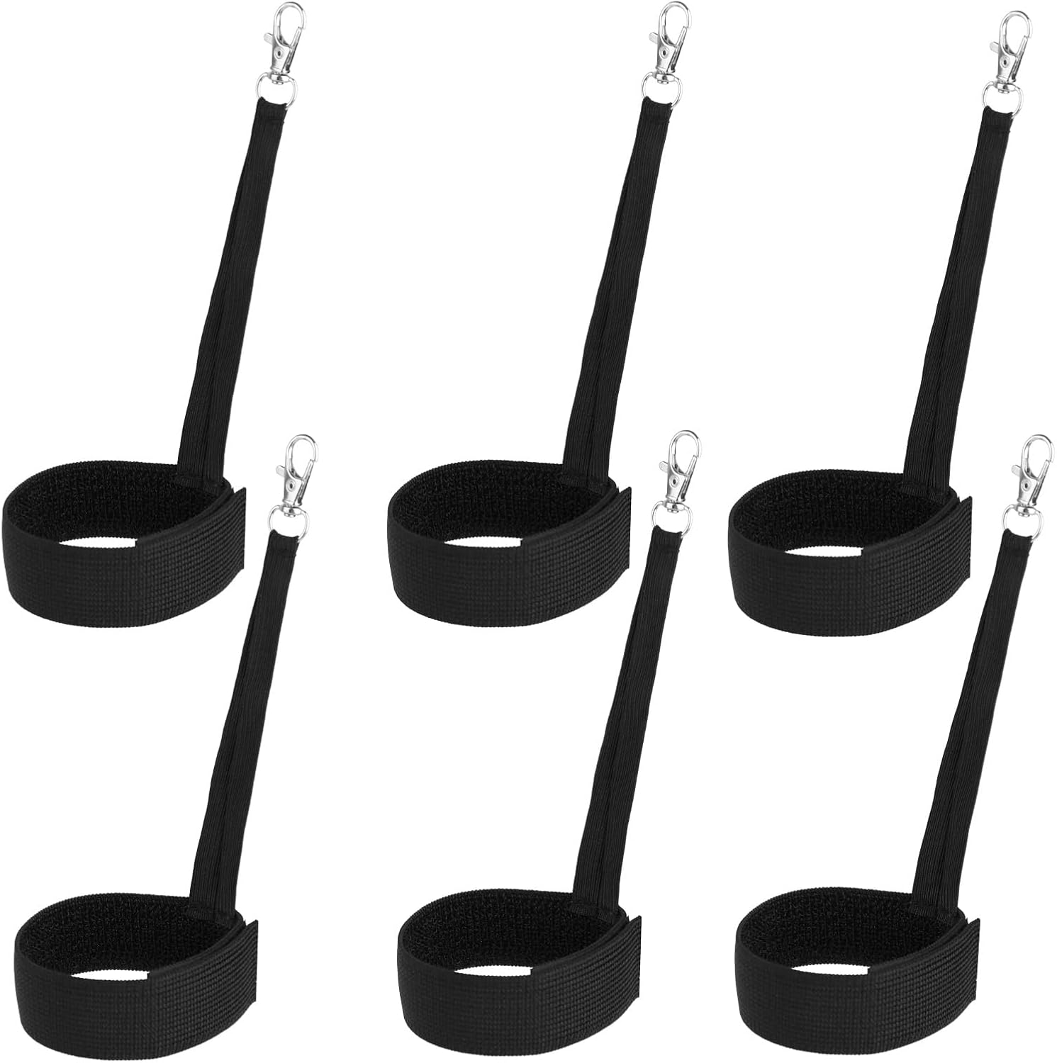 6pcs Ski Glove Leash with Metal Hooks, Nylon Metal Glove Wrist Straps for Skiing Snowboarding Mountaineering Outdoor Sports (Black)