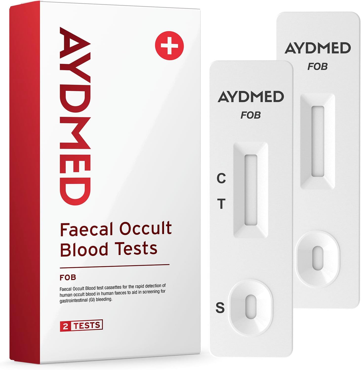 2 x AYDMED Faecal Occult Blood Tests | FOB Test Kit for Home Self-Test Faecal Screening of Gastrointestinal Bleeding | FIT Test for Bowel Cancer | Results in 5 Minutes | 99% Accuracy | CE Certified