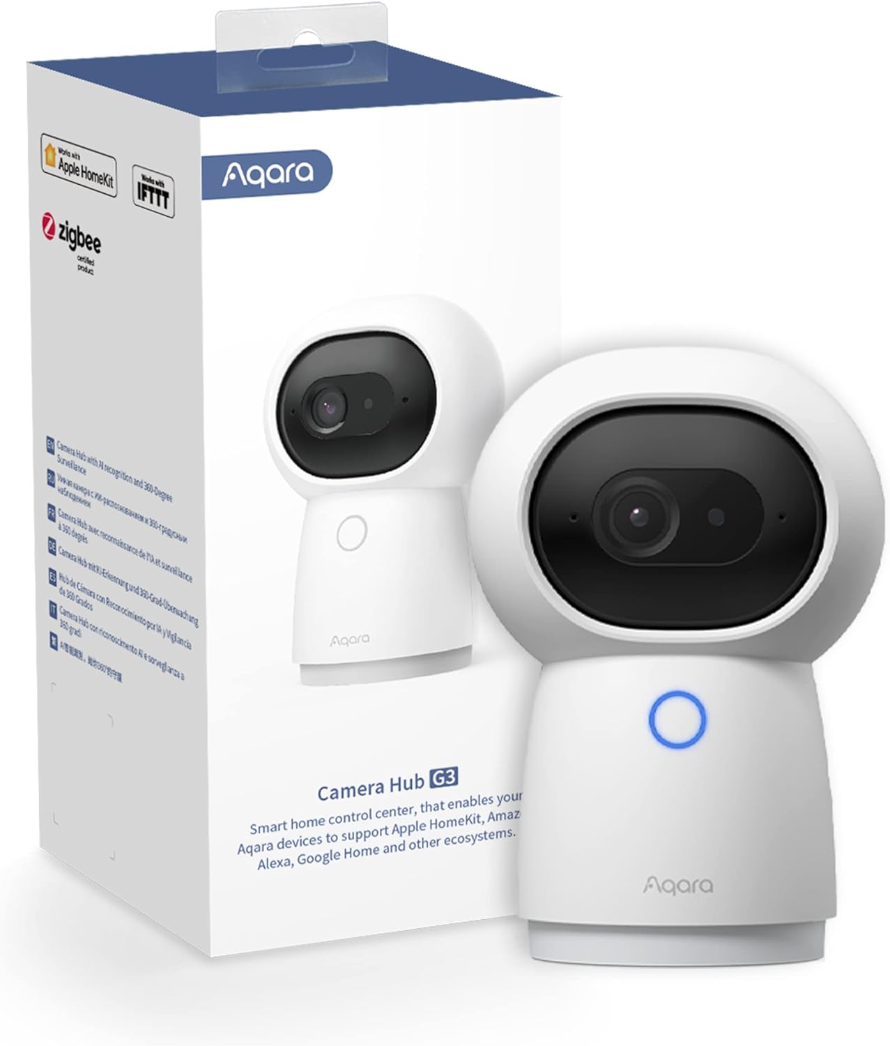 Aqara 2K Security Indoor Camera Hub G3, AI Facial and Gesture Recognition, Infrared Remote Control, Pan and Tilt, Works with HomeKit Secure Video, Alexa, Google Assistant, IFTTT, with UK Plug