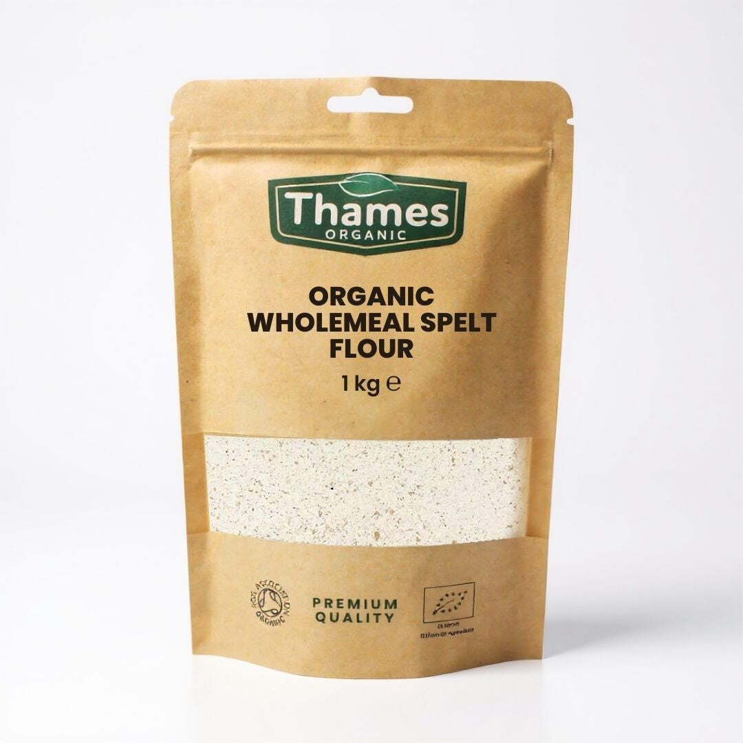 Organic Wholemeal Spelt Flour - of 100% Pure & Natural Flour - No Additives, No Preservatives - Vegan, Non-GMO, Certified Organic - Great for Baking, Cooking, and Sensitive Diets - Thames Organic 1kg