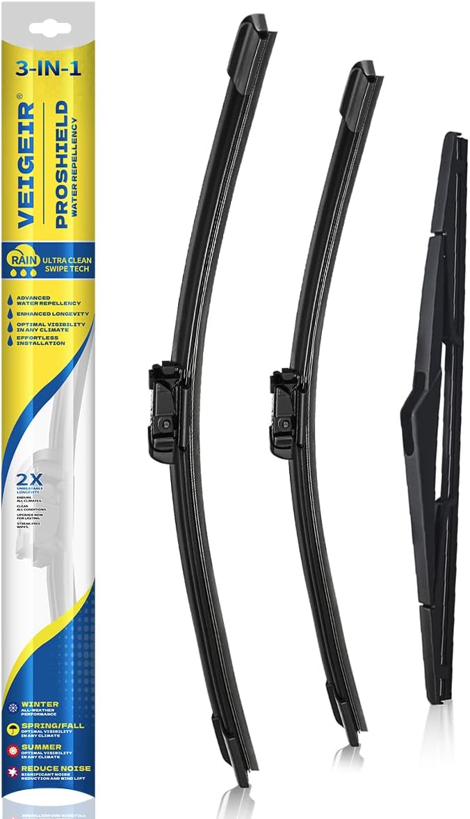 Windshield Wiper Blades Compatible with 2009-2017 Ford Fiesta Original Factory Quality Front Rear Wipers Blade Set for My Car - 26" 15" 12" (Pack of 3)