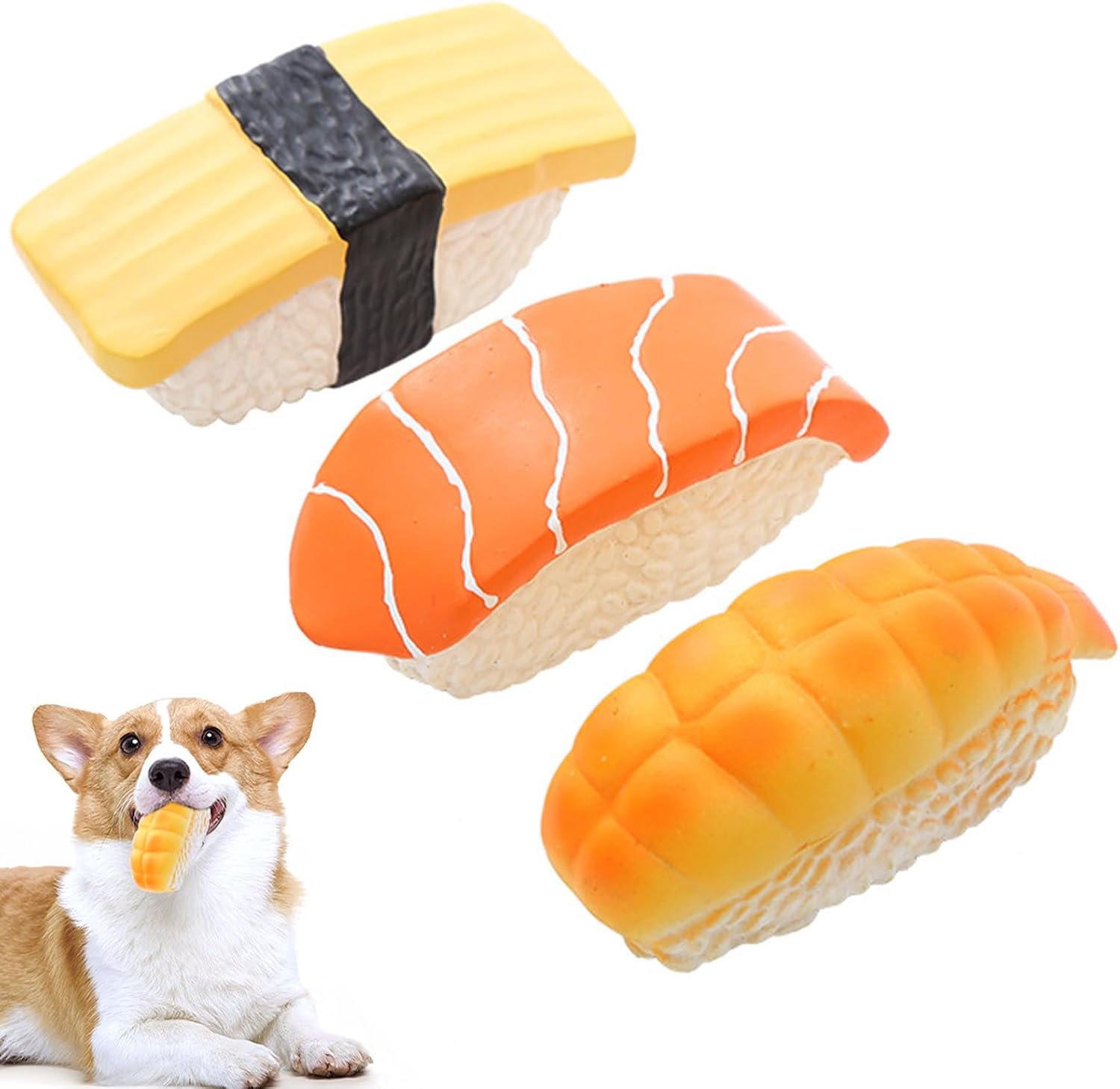 Small Dog Toys Squeaky Dog Toys,3 Pcs Latex Faceballs,Dog Squeaky Toys for Puppy,7.5 cm Interactive Latex Rubber Squeak Dog Toy,Soft Squeaky Face Balls Puppy Toys for Small Medium Dogs (Sushi)