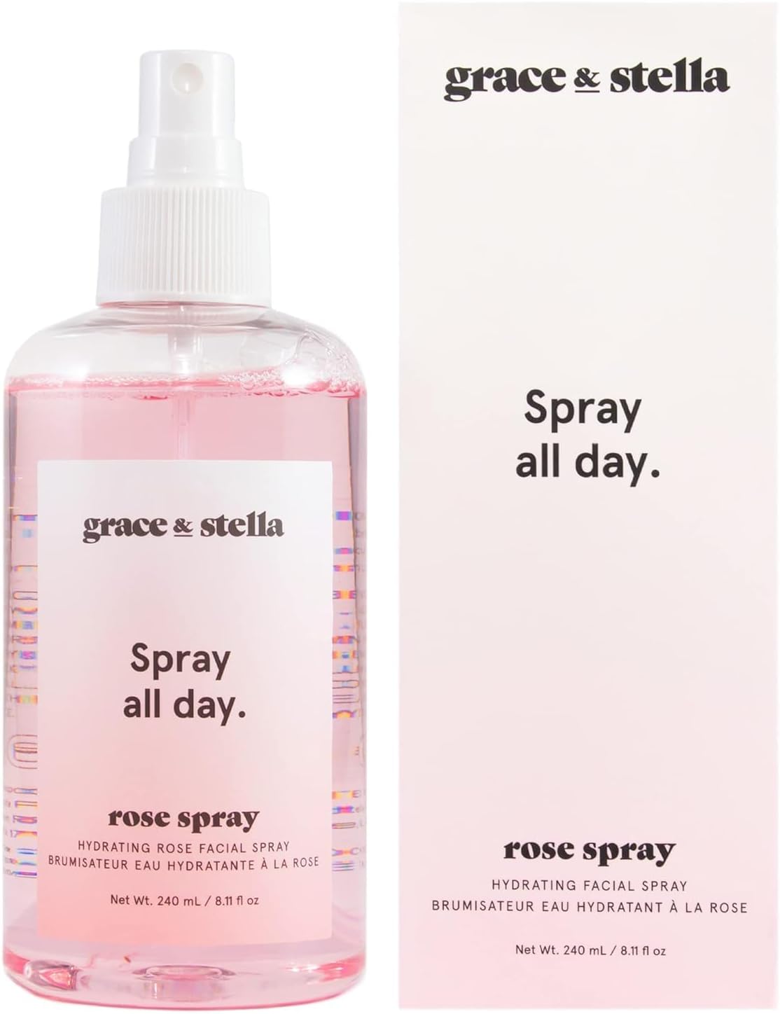 Award Winning Rose Water Facial Spray (240ml) - Vegan - Rose Water Spray For Face - Rose Spray Facial Mist - Rosewater Spray Toner Rose Hydrosol - Spray all Day by grace and stella
