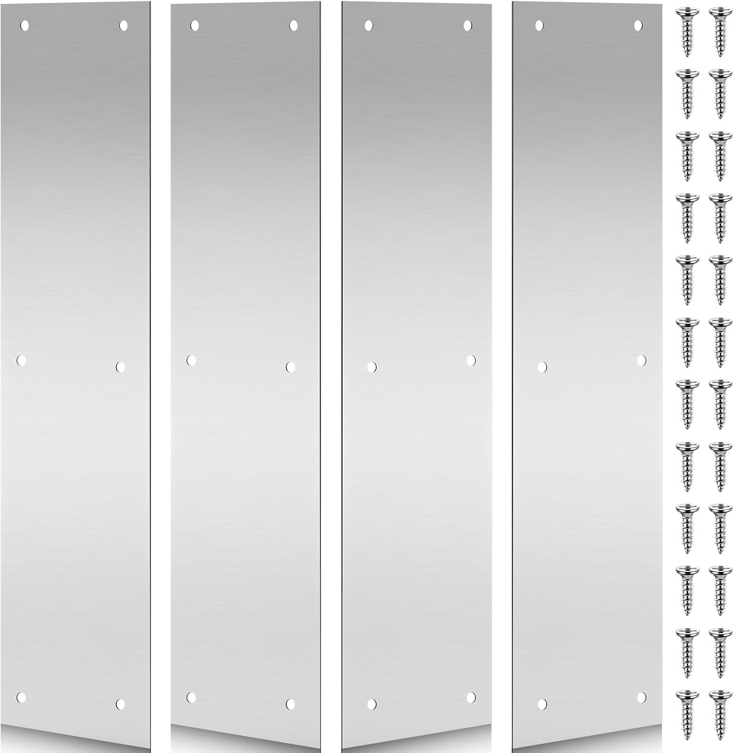Blulu 4 Pcs 16 x 4 Inch Metal Door Protection Push Plate with 24 Screws Brushed Stainless Steel Deck The Door Scratch Kick Push Plate Decor for Interior Exterior Anti Scratch Resistant Accessories