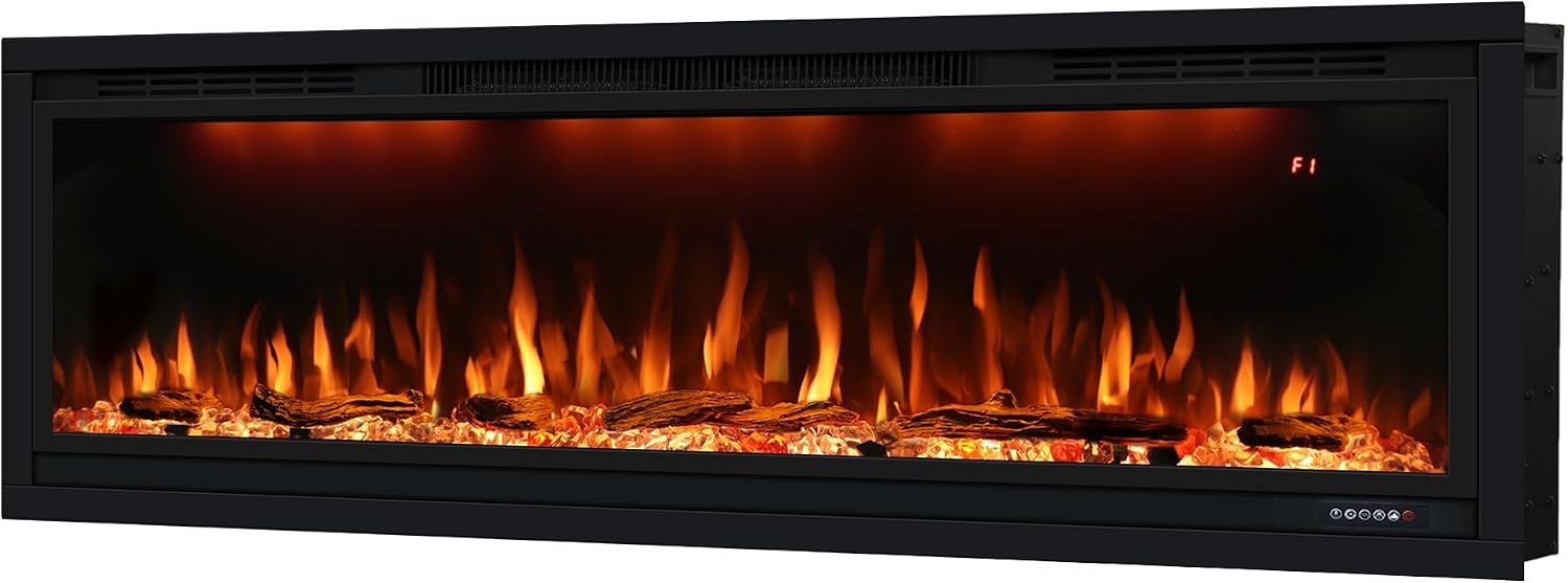 50in/127cm Electric Fireplace,Recessed and Wall Mounted Heater,Touch & Remote & APP Control,Timer,Multi-Color Flame and Light, 62°F-99°F Thermostat