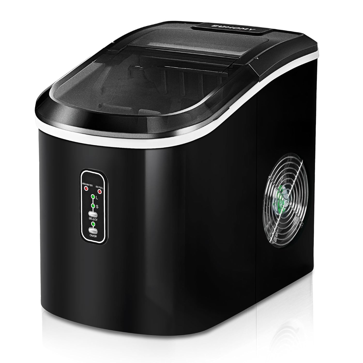 Euhomy Ice Maker Countertop, 26 lbs/24H, 9 Cubes Ready in 6 Mins, Self-Cleaning, Compact Potable Ice Maker with Ice Scoop and Basket for Home/Kitchen/Office.(Black)